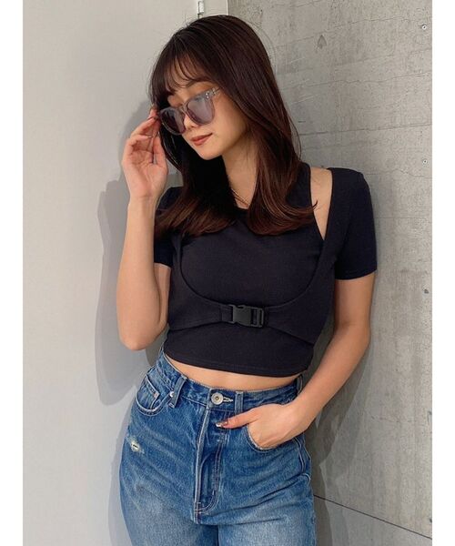 GYDA(ジェイダ)の「アンダー バックル コルセットTOPS(Tシャツ/カットソー・レディース・ブラック/オフホワイト/オレンジ・FREE)」の9枚目の写真