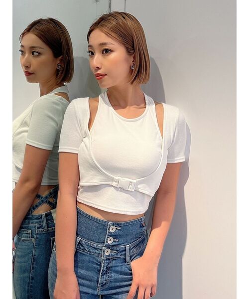 GYDA(ジェイダ)の「アンダー バックル コルセットTOPS(Tシャツ/カットソー・レディース・ブラック/オフホワイト/オレンジ・FREE)」の11枚目の写真