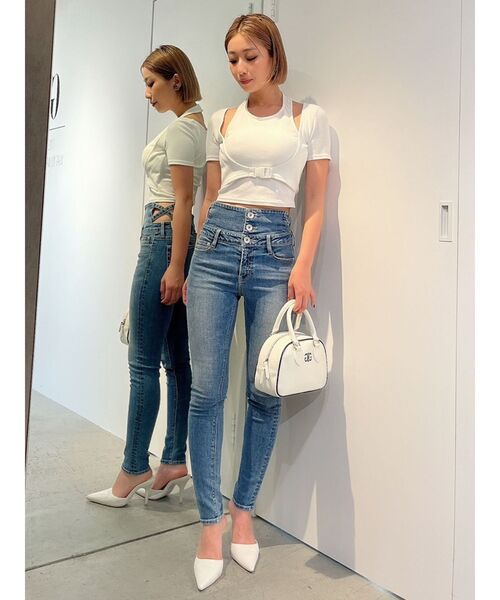 GYDA(ジェイダ)の「アンダー バックル コルセットTOPS(Tシャツ/カットソー・レディース・ブラック/オフホワイト/オレンジ・FREE)」の14枚目の写真