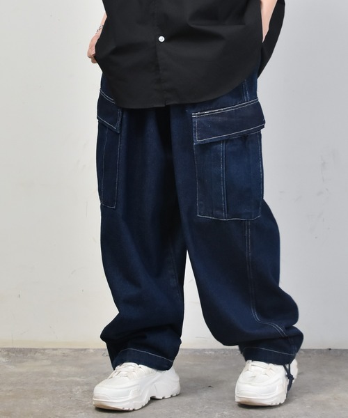 Starting Over(スターティングオーバー)の「12オンスデニム ヴィンテージライク イージーワイドカーゴパンツ(デニムパンツ・メンズ・ケミカルウォッシュ/インディゴブルー/ブルー/ブラック/ブラック系その他・M/L/XL)」の4枚目の写真