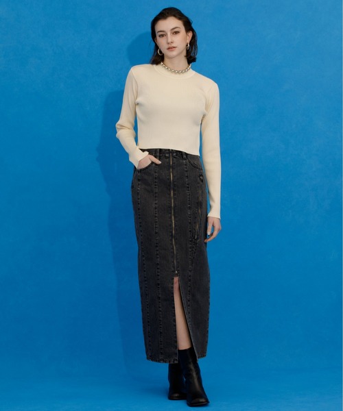 UNITED TOKYO（ユナイテッドトウキョウ）の「グラバーリブショートニット-ウォッシャブル/吸汗・吸湿性-（ニット/セーター・レディース・ブラック/インディゴブルー/アイボリー/イエロー・FREE）」の5枚目の写真