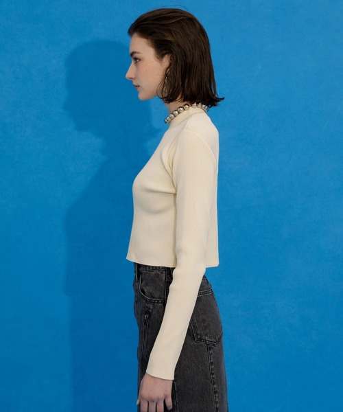 UNITED TOKYO（ユナイテッドトウキョウ）の「グラバーリブショートニット-ウォッシャブル/吸汗・吸湿性-（ニット/セーター・レディース・ブラック/インディゴブルー/アイボリー/イエロー・FREE）」の7枚目の写真