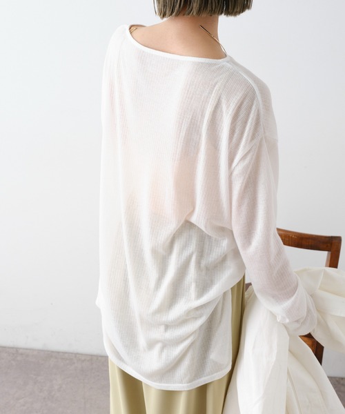 Omekashi（オメカシ）の「シアーリブオーバーロングTシャツ（Tシャツ/カットソー・レディース・グレー/オフホワイト/イエロー/ブラック・FREE）」の9枚目の写真