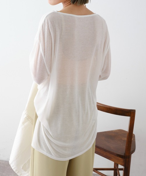 Omekashi（オメカシ）の「シアーリブオーバーロングTシャツ（Tシャツ/カットソー・レディース・グレー/オフホワイト/イエロー/ブラック・FREE）」の8枚目の写真