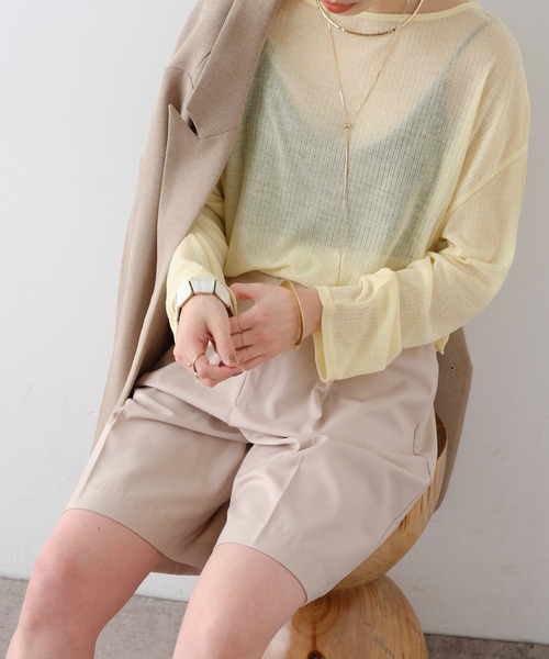 Omekashi（オメカシ）の「シアーリブオーバーロングTシャツ（Tシャツ/カットソー・レディース・グレー/オフホワイト/イエロー/ブラック・FREE）」の17枚目の写真