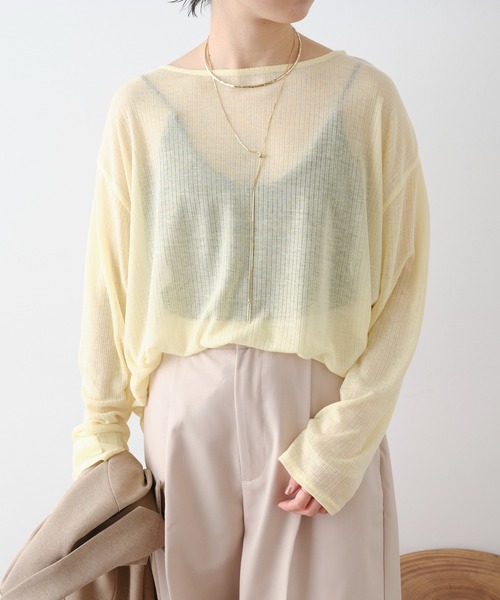 Omekashi（オメカシ）の「シアーリブオーバーロングTシャツ（Tシャツ/カットソー・レディース・グレー/オフホワイト/イエロー/ブラック・FREE）」の19枚目の写真