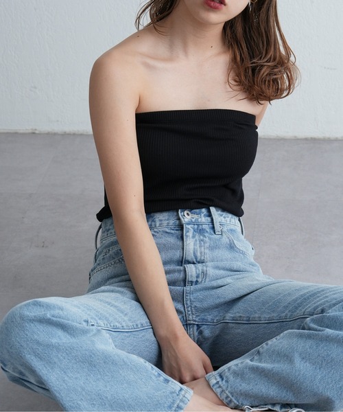 COLONY 2139(コロニートゥーワンスリーナイン)の「カップ付きリブチューブトップ(キャミソール・レディース・アイボリー/ブラック/モカ・LARGE/MEDIUM/SMALL)」の9枚目の写真