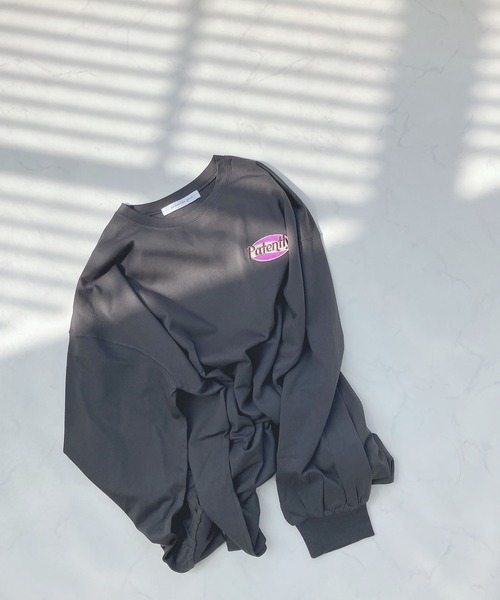 AS KNOW AS plus（アズノゥアズプラス）の「○楕円ロゴ刺繍 プリントロンＴ（Tシャツ/カットソー・レディース・オフホワイト/ミント/オートミール/スミクロ/ベージュ系/ブルーグレー/ホワイト系/ブラック系/ブルー系3/ホワイト系3/ブラック系3/アイボリー系3/アイボリー系4/ホワイト系4/ブラック系4/ブラウン系4/ブラック系5/アイボリー系5/ブルー系5・FREE）」の7枚目の写真