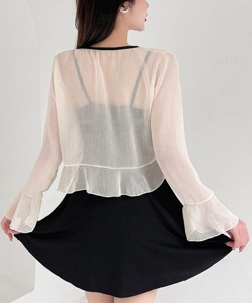 Dalfwin（ダールフィン）の「2点セットボレロラッシュガード付きフリルワンピース水着（水着・レディース・ブラック/グリーン・FREE）」の4枚目の写真