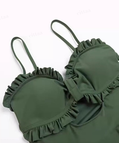 Dalfwin（ダールフィン）の「2点セットボレロラッシュガード付きフリルワンピース水着（水着・レディース・ブラック/グリーン・FREE）」の10枚目の写真