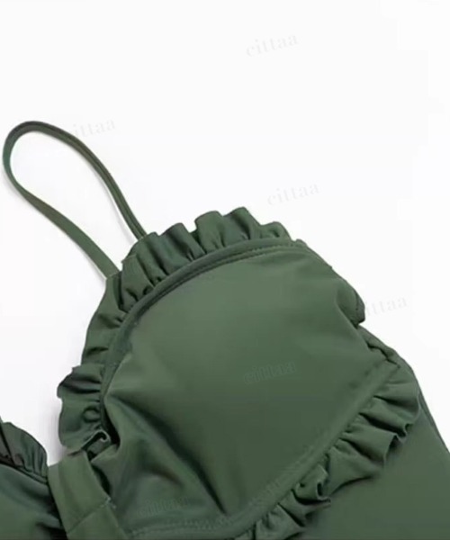 Dalfwin（ダールフィン）の「2点セットボレロラッシュガード付きフリルワンピース水着（水着・レディース・ブラック/グリーン・FREE）」の9枚目の写真