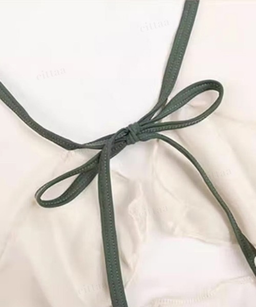 Dalfwin（ダールフィン）の「2点セットボレロラッシュガード付きフリルワンピース水着（水着・レディース・ブラック/グリーン・FREE）」の8枚目の写真