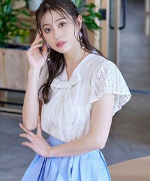 【洗える】幅広く活躍が期待できるボウタイレースブラウス