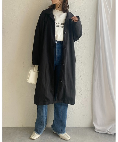 She's Closet（シーズクローゼット）の「2WAYミドル丈ラグランスリーブAラインスタンドカラーステンカラーコート（ステンカラーコート・レディース・ブラック/カーキ/ベージュ・FREE）」の8枚目の写真