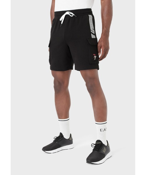EMPORIO ARMANI EA7（エンポリオアルマーニイーエーセブン）の「【エンポリオ アルマーニ EA7】7 Lines カーゴバミューダパンツ 再生コットン製（カーゴパンツ・メンズ・ホワイト/ブラック・LARGE/MEDIUM/SMALL/X-LARGE/X-SMALL）」の2枚目の写真