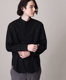 THE SHOP TK  | 【シワになりにくい】ベルギーリネン混バンドカラーシャツ(シャツ/ブラウス)