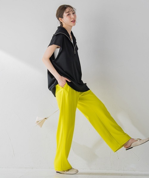 VICKY（ビッキー）の「【大人の旬コーデを仕上げる】フレンチスリーブのハーフZIP《手洗い可能》（Tシャツ/カットソー・レディース・ブラック/グレー/ブルー/ホワイト/グリーン・M）」の16枚目の写真