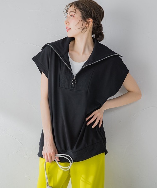 VICKY（ビッキー）の「【大人の旬コーデを仕上げる】フレンチスリーブのハーフZIP《手洗い可能》（Tシャツ/カットソー・レディース・ブラック/グレー/ブルー/ホワイト/グリーン・M）」の13枚目の写真