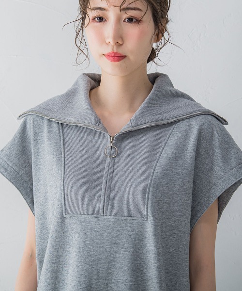 VICKY（ビッキー）の「【大人の旬コーデを仕上げる】フレンチスリーブのハーフZIP《手洗い可能》（Tシャツ/カットソー・レディース・ブラック/グレー/ブルー/ホワイト/グリーン・M）」の22枚目の写真
