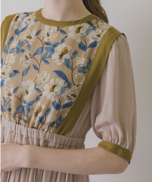 idem（イデム）の「flower vest docking onepiece/花柄ベスト切替半袖ワンピース（ワンピース・レディース・マスタード/ベージュ・FREE）」の19枚目の写真
