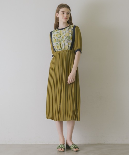 idem（イデム）の「flower vest docking onepiece/花柄ベスト切替半袖ワンピース（ワンピース・レディース・マスタード/ベージュ・FREE）」の16枚目の写真