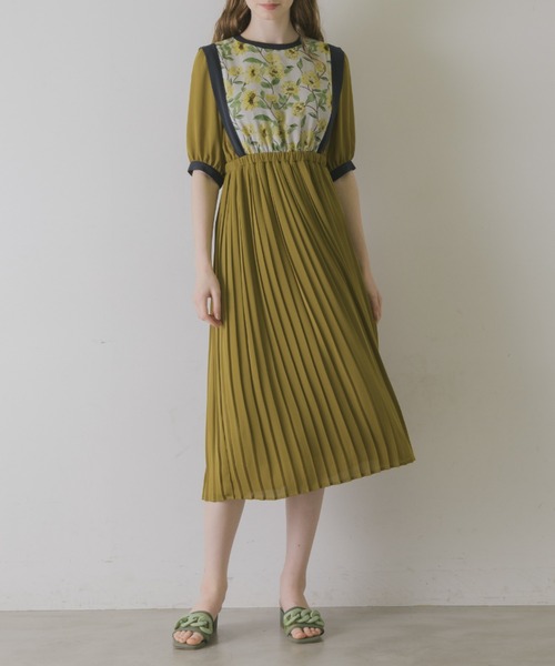 idem（イデム）の「flower vest docking onepiece/花柄ベスト切替半袖ワンピース（ワンピース・レディース・マスタード/ベージュ・FREE）」の9枚目の写真