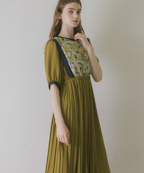 idem（イデム）の「flower vest docking onepiece/花柄ベスト切替半袖ワンピース（ワンピース・レディース・マスタード/ベージュ・FREE）」の7枚目の写真