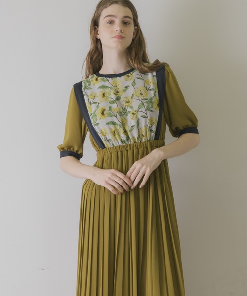 idem（イデム）の「flower vest docking onepiece/花柄ベスト切替半袖ワンピース（ワンピース・レディース・マスタード/ベージュ・FREE）」の10枚目の写真