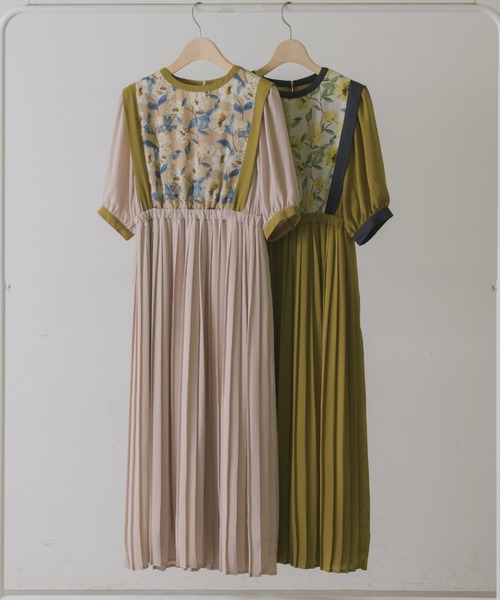 idem（イデム）の「flower vest docking onepiece/花柄ベスト切替半袖ワンピース（ワンピース・レディース・マスタード/ベージュ・FREE）」の18枚目の写真