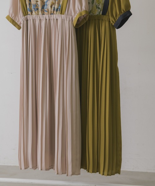 idem（イデム）の「flower vest docking onepiece/花柄ベスト切替半袖ワンピース（ワンピース・レディース・マスタード/ベージュ・FREE）」の12枚目の写真