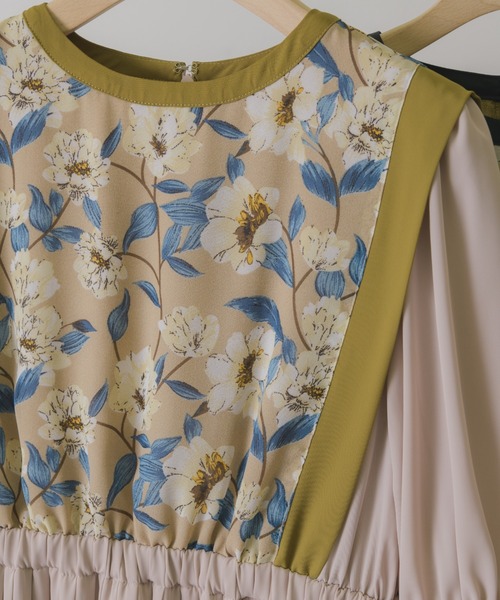 idem（イデム）の「flower vest docking onepiece/花柄ベスト切替半袖ワンピース（ワンピース・レディース・マスタード/ベージュ・FREE）」の5枚目の写真