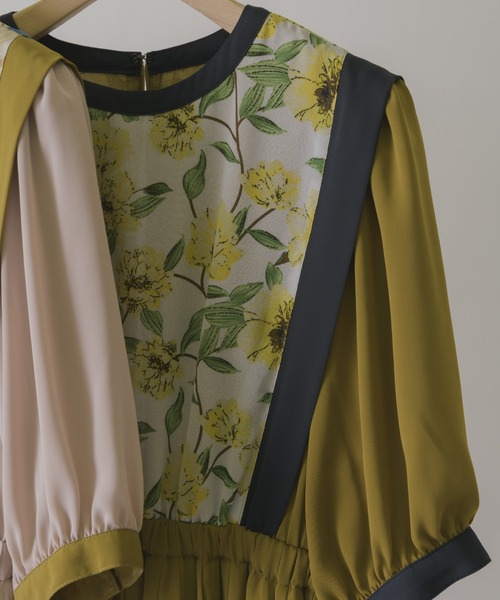 idem（イデム）の「flower vest docking onepiece/花柄ベスト切替半袖ワンピース（ワンピース・レディース・マスタード/ベージュ・FREE）」の17枚目の写真