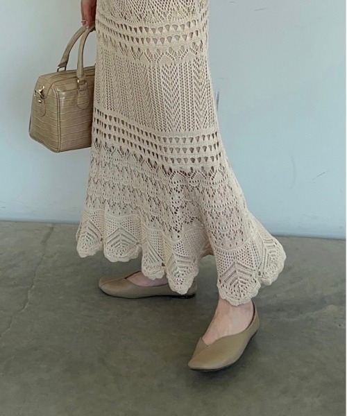 t a r o s u（タロス）の「openwork  knit skirt/オープンワークニットスカート（スカート・レディース・ブラック/ベージュ・FREE）」の2枚目の写真