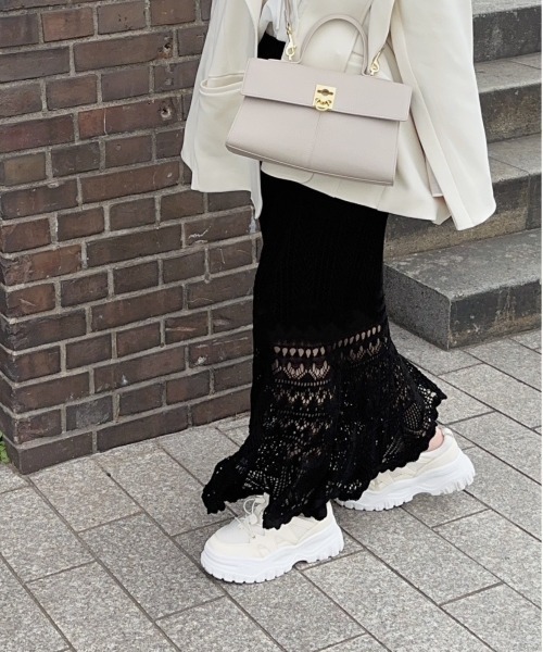 t a r o s u（タロス）の「openwork  knit skirt/オープンワークニットスカート（スカート・レディース・ブラック/ベージュ・FREE）」の4枚目の写真