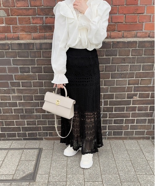 t a r o s u（タロス）の「openwork  knit skirt/オープンワークニットスカート（スカート・レディース・ブラック/ベージュ・FREE）」の5枚目の写真