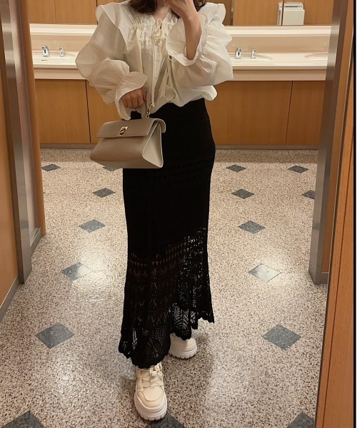 t a r o s u（タロス）の「openwork  knit skirt/オープンワークニットスカート（スカート・レディース・ブラック/ベージュ・FREE）」の6枚目の写真