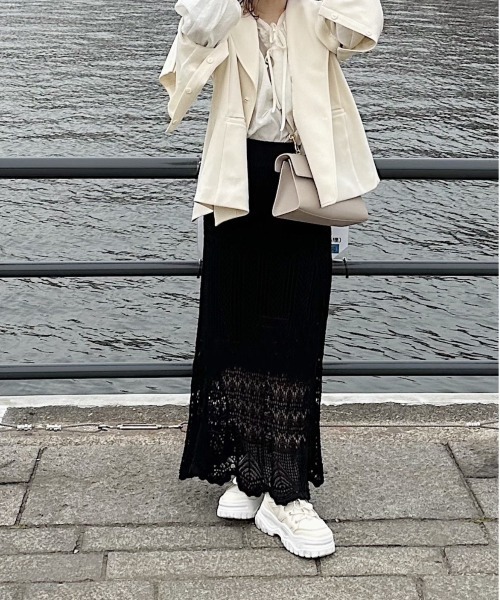 t a r o s u（タロス）の「openwork  knit skirt/オープンワークニットスカート（スカート・レディース・ブラック/ベージュ・FREE）」の8枚目の写真