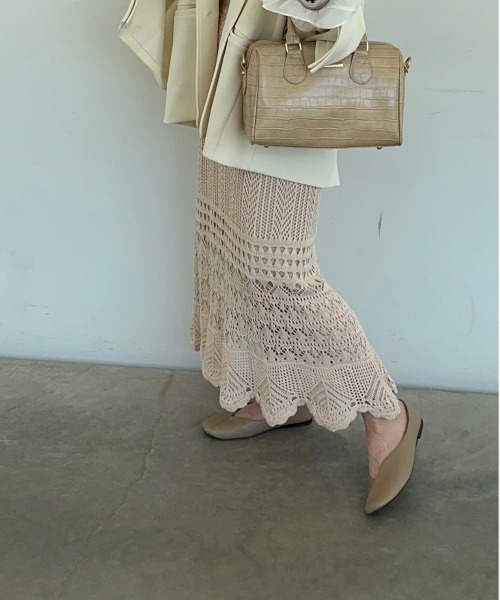 t a r o s u（タロス）の「openwork  knit skirt/オープンワークニットスカート（スカート・レディース・ブラック/ベージュ・FREE）」の10枚目の写真