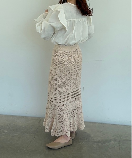 t a r o s u（タロス）の「openwork  knit skirt/オープンワークニットスカート（スカート・レディース・ブラック/ベージュ・FREE）」の11枚目の写真