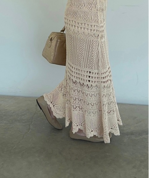 t a r o s u（タロス）の「openwork  knit skirt/オープンワークニットスカート（スカート・レディース・ブラック/ベージュ・FREE）」の12枚目の写真