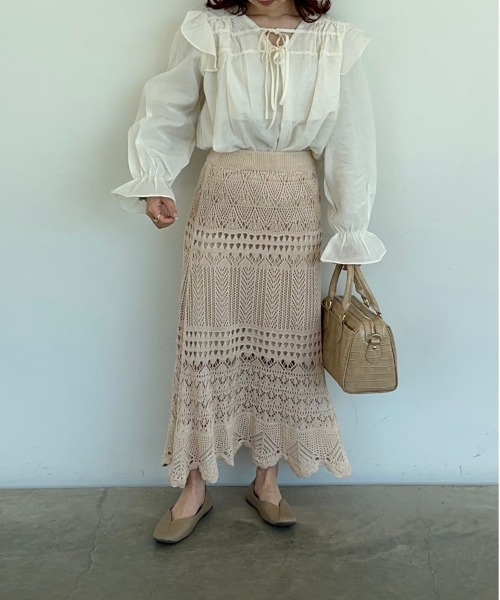 t a r o s u（タロス）の「openwork  knit skirt/オープンワークニットスカート（スカート・レディース・ブラック/ベージュ・FREE）」の14枚目の写真