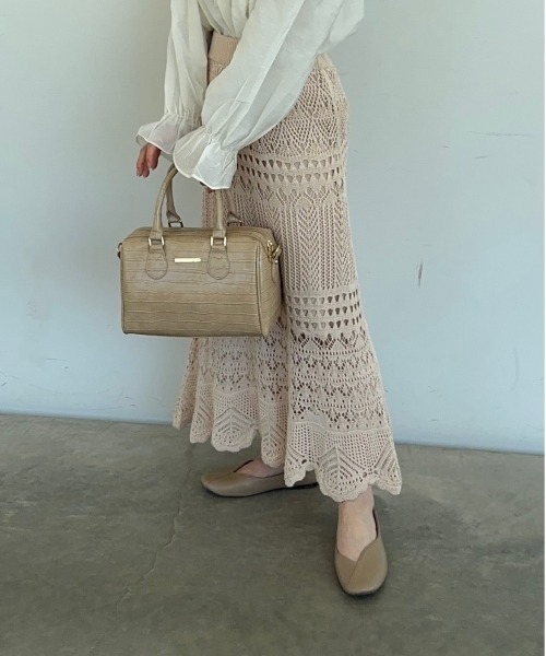 t a r o s u（タロス）の「openwork  knit skirt/オープンワークニットスカート（スカート・レディース・ブラック/ベージュ・FREE）」の15枚目の写真