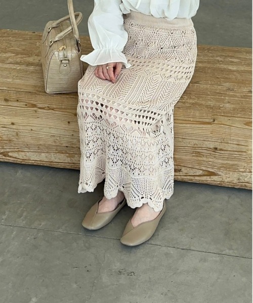 t a r o s u（タロス）の「openwork  knit skirt/オープンワークニットスカート（スカート・レディース・ブラック/ベージュ・FREE）」の16枚目の写真