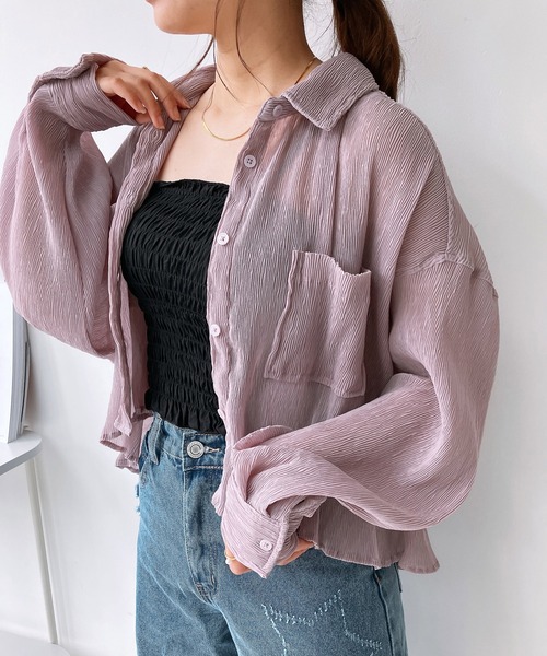 AS KNOW AS plus（アズノゥアズプラス）の「〇ダブルポケットゆるりシアーシャツ（シャツ/ブラウス・レディース・ミント/ピンク/アイボリー/ブラック・FREE）」の4枚目の写真