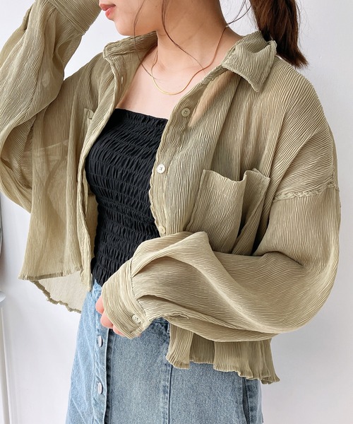 AS KNOW AS plus（アズノゥアズプラス）の「〇ダブルポケットゆるりシアーシャツ（シャツ/ブラウス・レディース・ミント/ピンク/アイボリー/ブラック・FREE）」の3枚目の写真