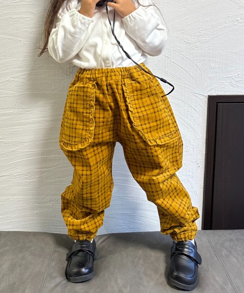 Moujonjon（ムージョンジョン）の「ＳＴコーデュロイチェック１０分丈ＰＮ（その他パンツ・キッズ・ピンク/マスタード・110/130/100/90/140/120）」の2枚目の写真