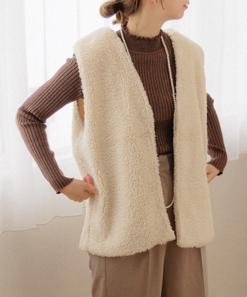 flower（フラワー）の「ブライトリブニット4（ニット/セーター・レディース・ブラウン/ピンク/グレー/ベージュ/アイボリー・FREE）」の3枚目の写真