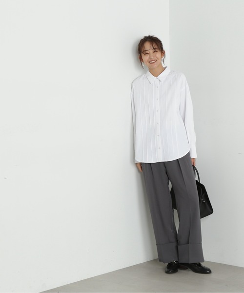 N.(N. Natural Beauty Basic)(エヌエヌナチュラルビューティーベーシック)の「◆ピンタックシャツ(シャツ/ブラウス・レディース・ブルー/オフホワイト/ブラック・MEDIUM)」の5枚目の写真
