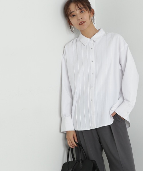 N.(N. Natural Beauty Basic)(エヌエヌナチュラルビューティーベーシック)の「◆ピンタックシャツ(シャツ/ブラウス・レディース・ブルー/オフホワイト/ブラック・MEDIUM)」の6枚目の写真
