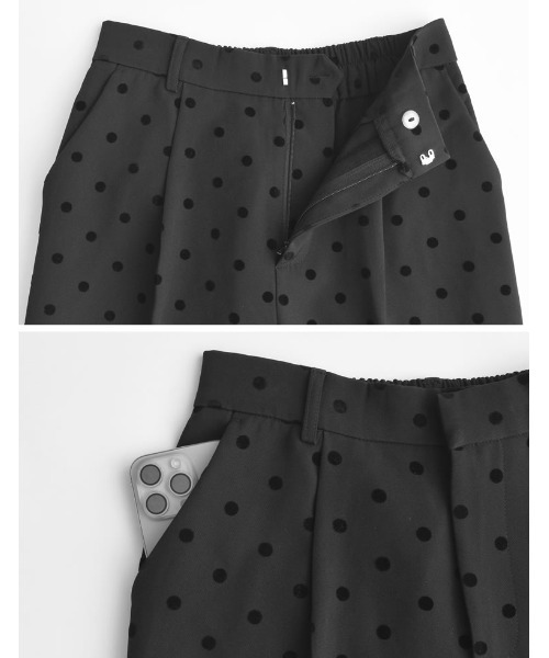 Re:EDIT（リエディ）の「[累計販売枚数1.1万枚突破][オケージョン セレモニー][低身長/高身長/大きいサイズ有]フロッキードットカットツイルテーパードパンツ（その他パンツ・レディース・ブラック/ブラック系その他/グレー・MEDIUM/LARGE/X-LARGE/SMALL/SHORT/TALL）」の4枚目の写真